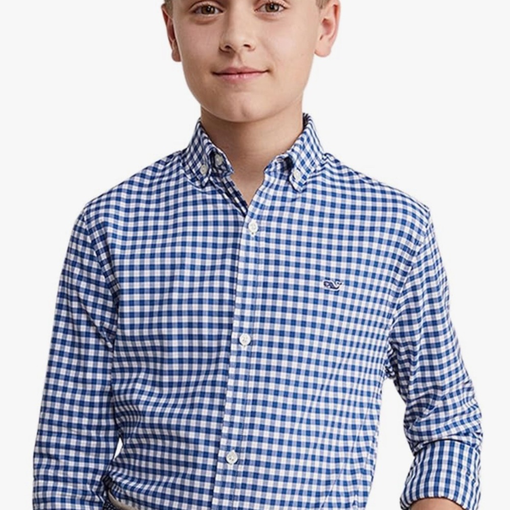 Vineyard Vines Blue and White Checkered Button-Up Boys Shirt